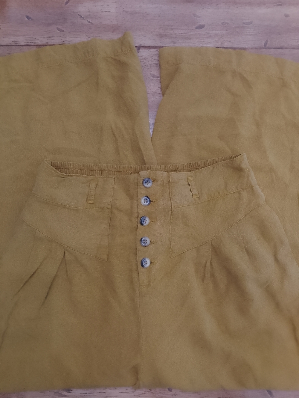 Anthropologie XS High-Waist Mustard Button-Front Linen Wide Leg Pants